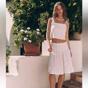 Free People White Cotton Midi Skirt and tank SET - Casual Summer Style